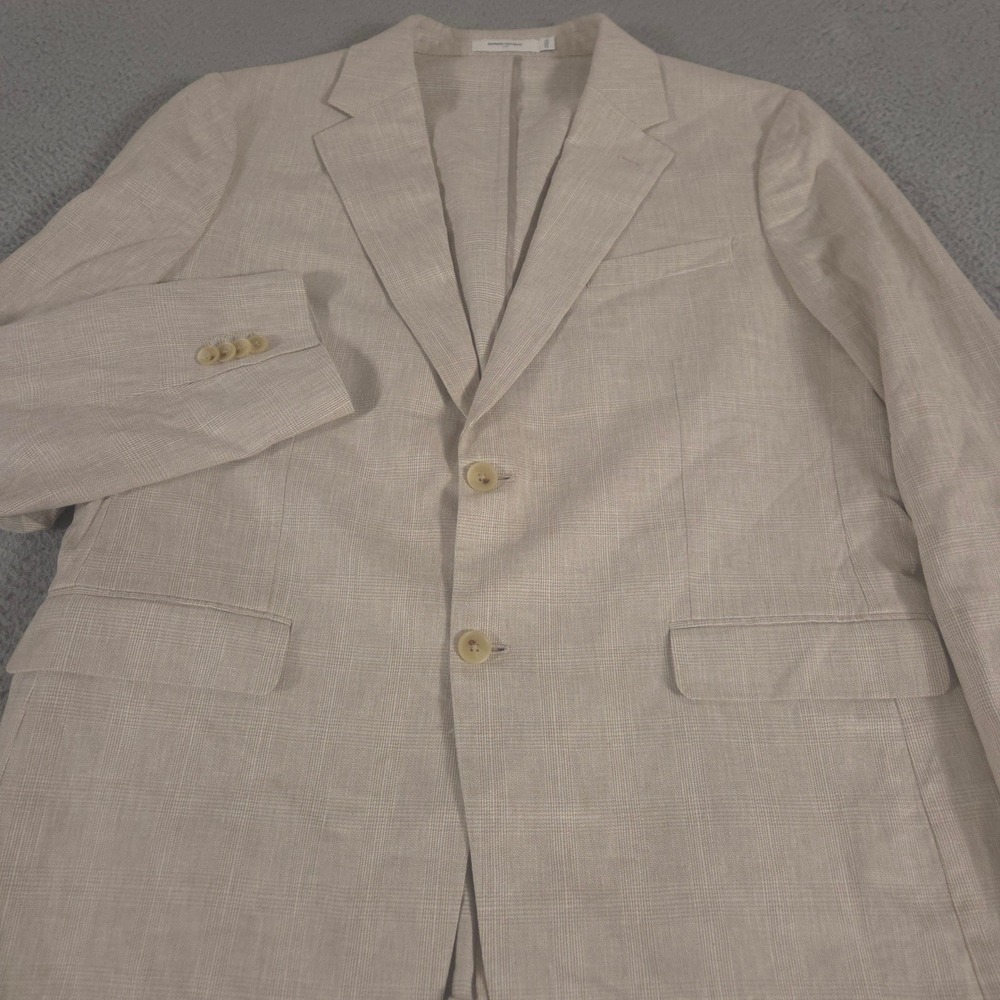 Banana Republic Suit Jacket Mens 44R Beige Linen-Blend Glen Plaid Blazer Coat